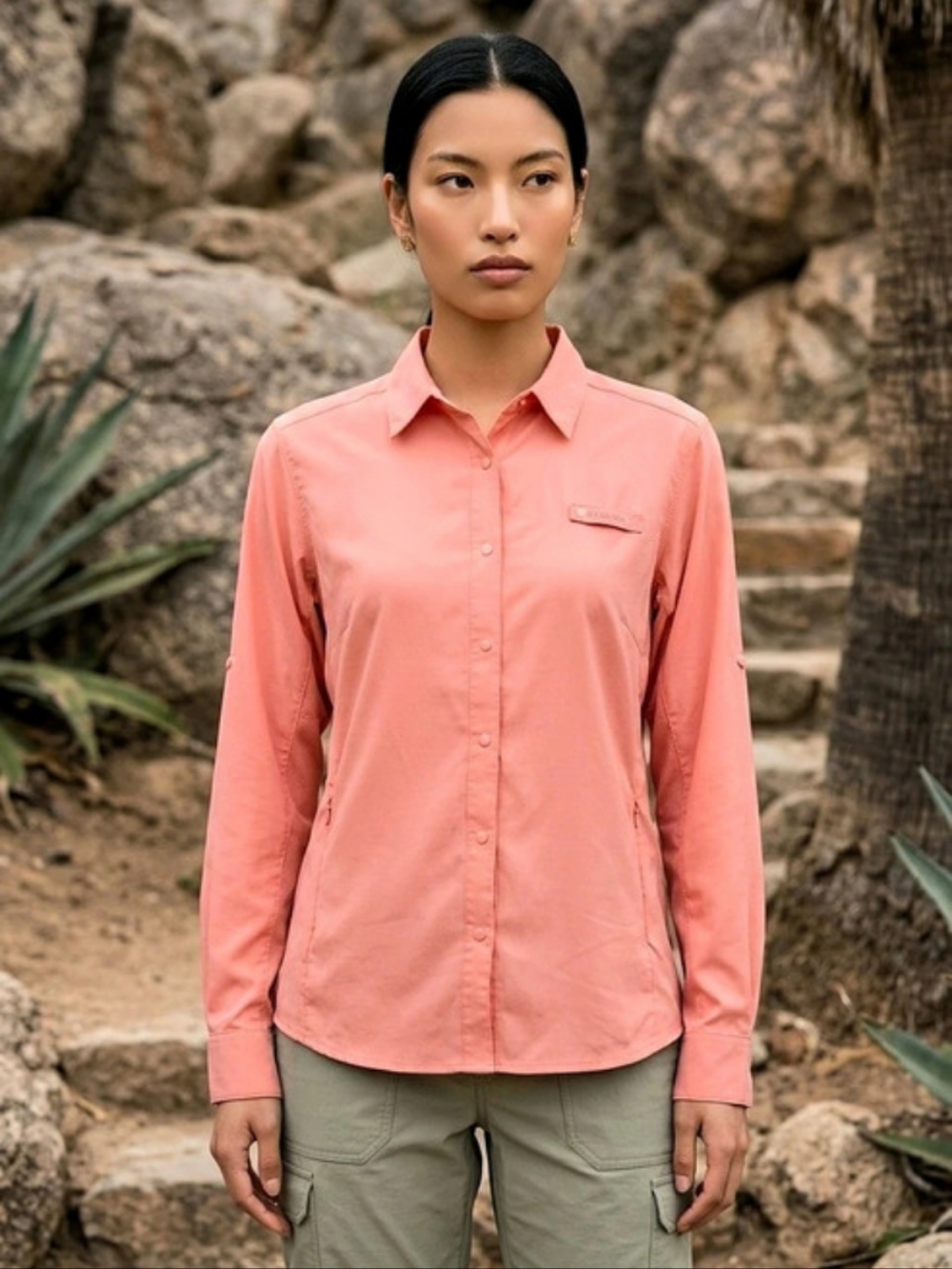 Columbia Women's Coral Pink Vented Fishing Shirt Long Sleeve L